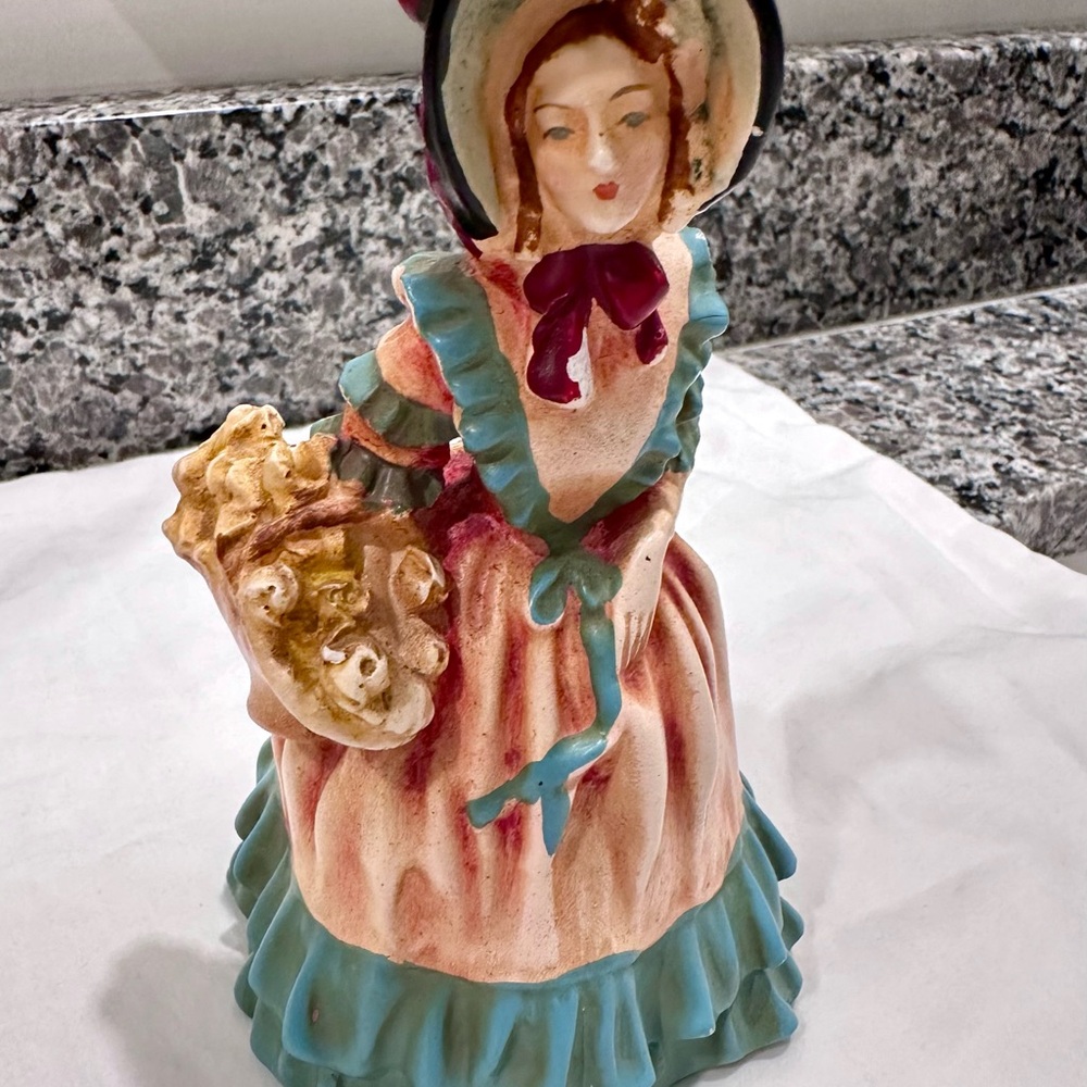 Vintage 1940s New Art Wares Chalkware Figurine – Victorian Lady in Bonnet